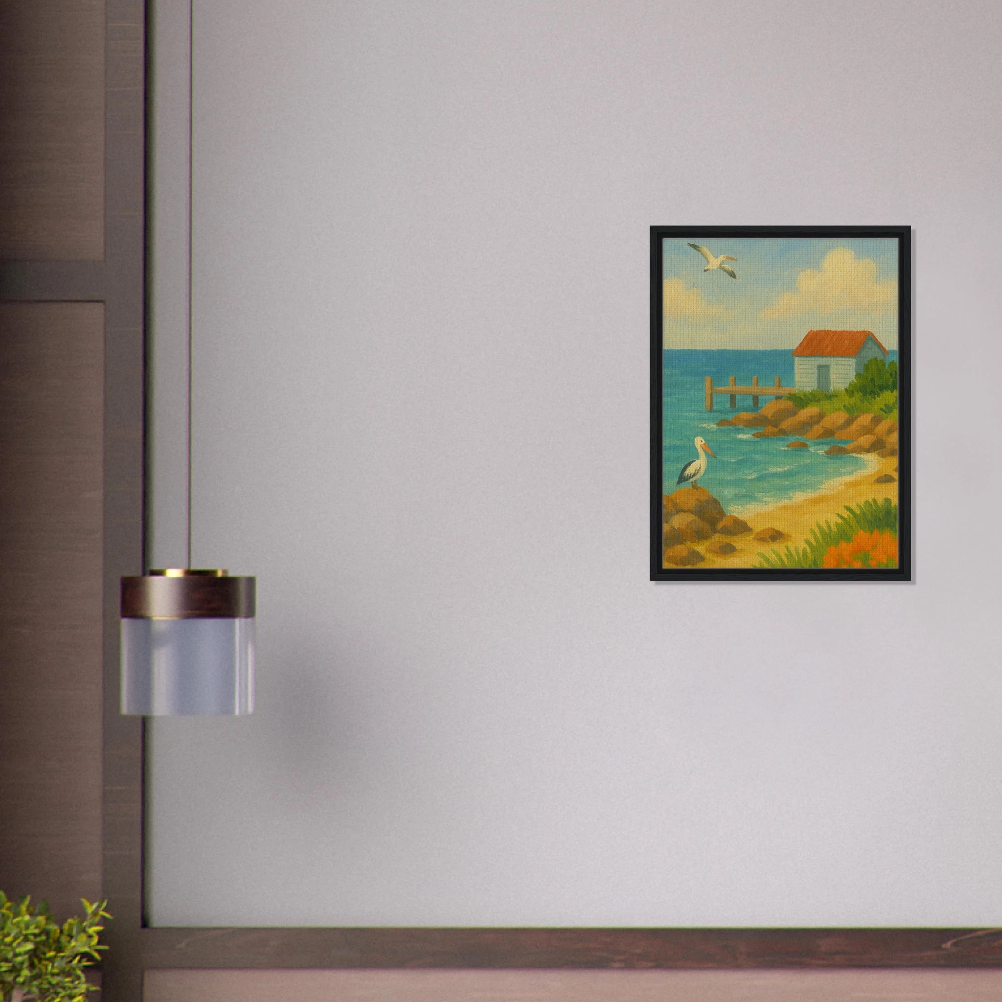 # all-groups - Seaside Jetty – Coastal Pelican Canvas Wall Art - Play By Print