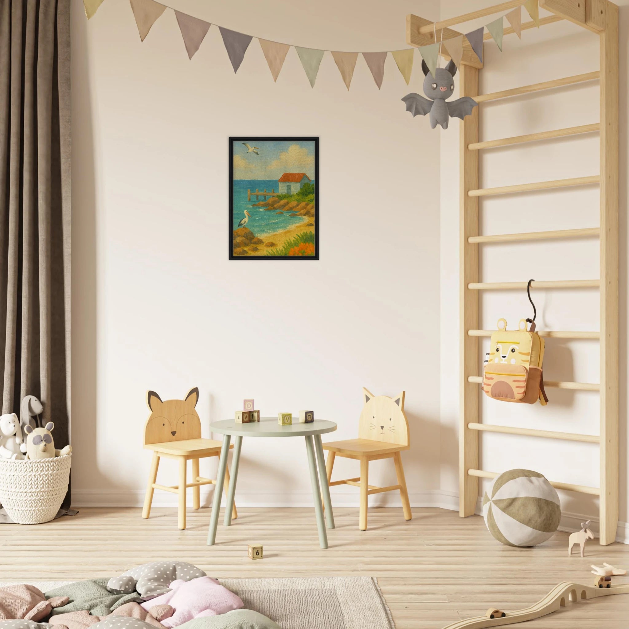 # all-groups - Seaside Jetty – Coastal Pelican Canvas Wall Art - Play By Print
