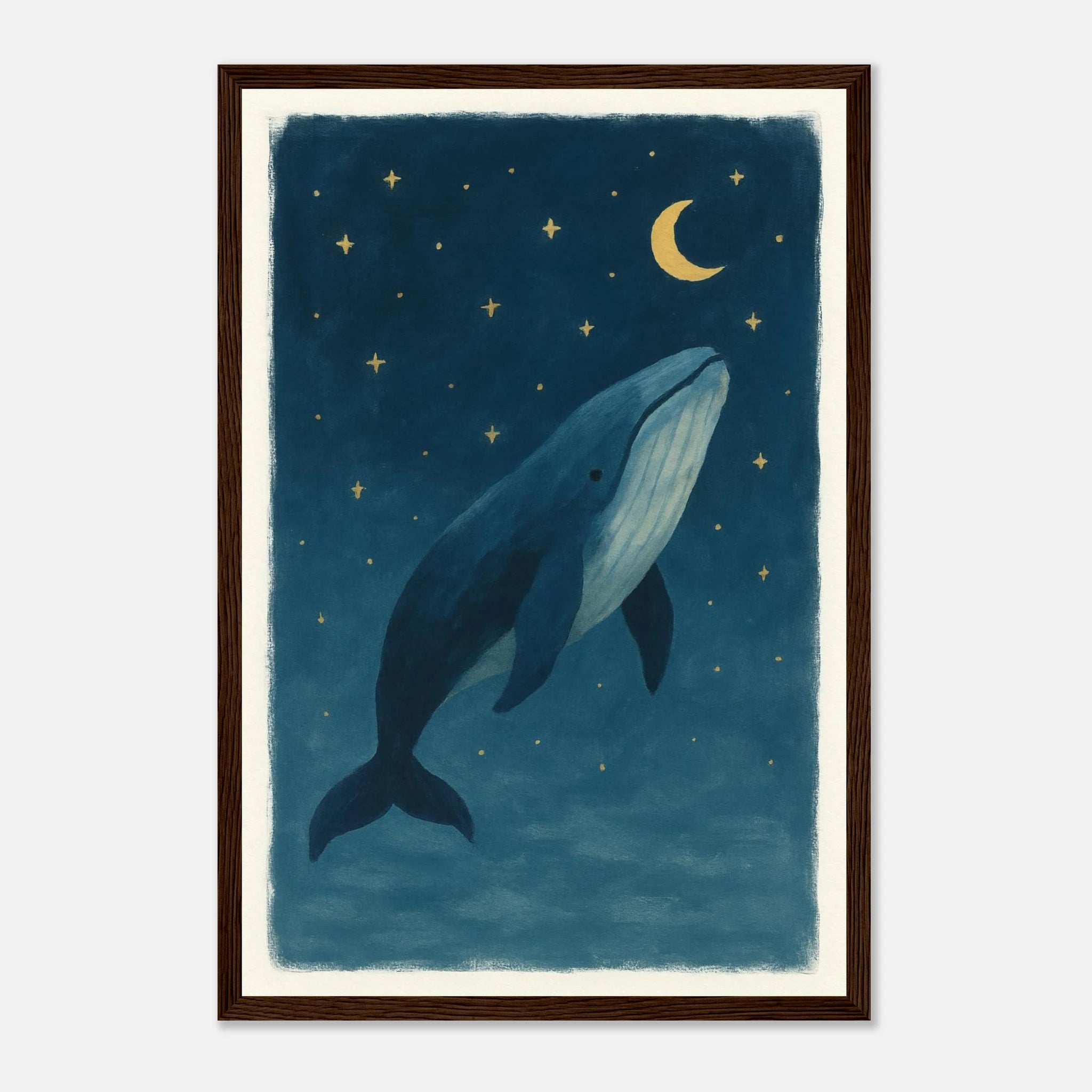 Dark wood frame 30x45 cm 12x18″ - Whale Wishes Under the Moon – Magical Nursery Art Print - Play By Print