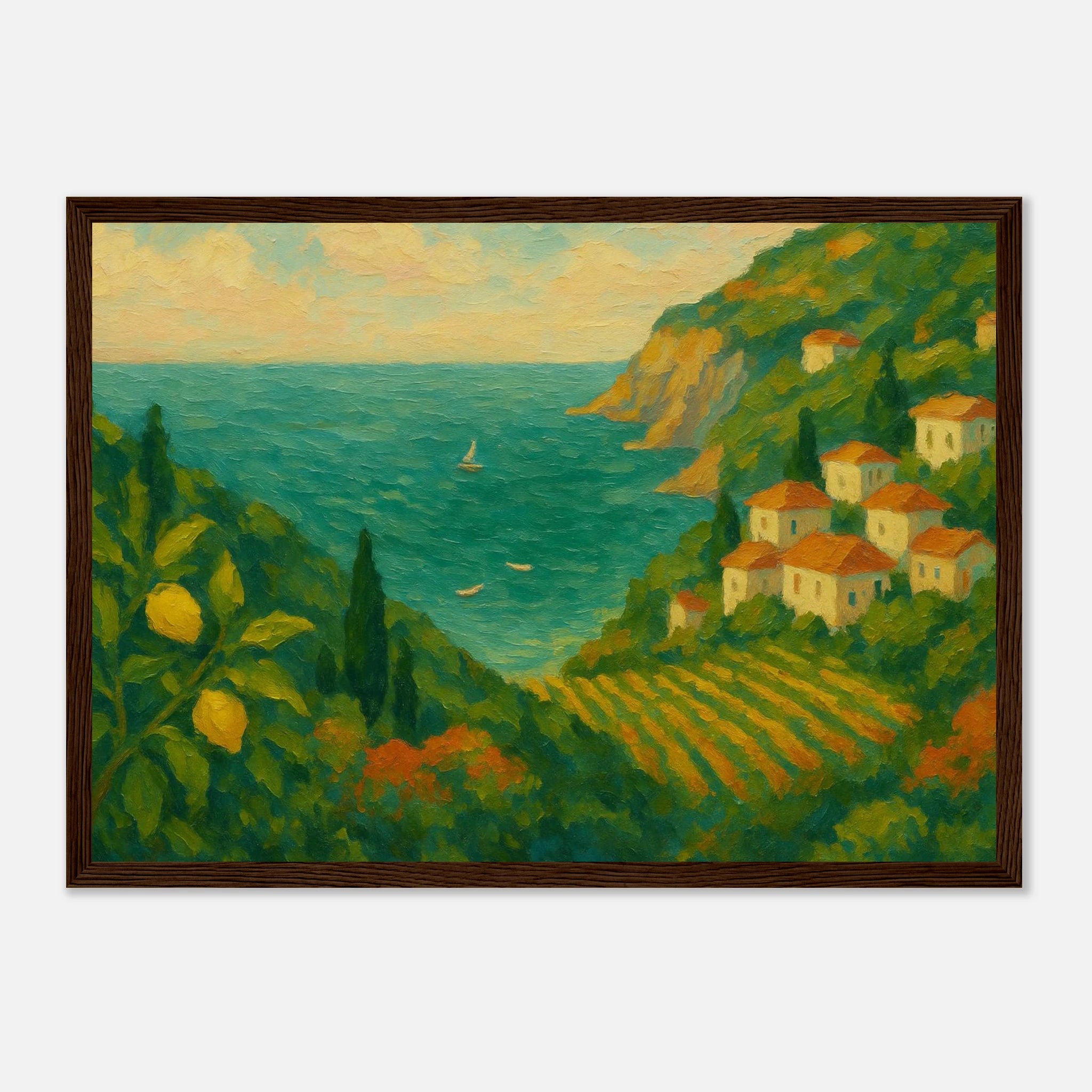 Dark wood frame A3 (29.7 x 42 cm) - “Lemon Coast Daydream” | Amalfi-Inspired Coastal - Play By Print