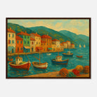 Dark wood frame A2 (42 x 59.4 cm) - Harbour Harmony – Mediterranean Village Wall Art Print - Play By Print